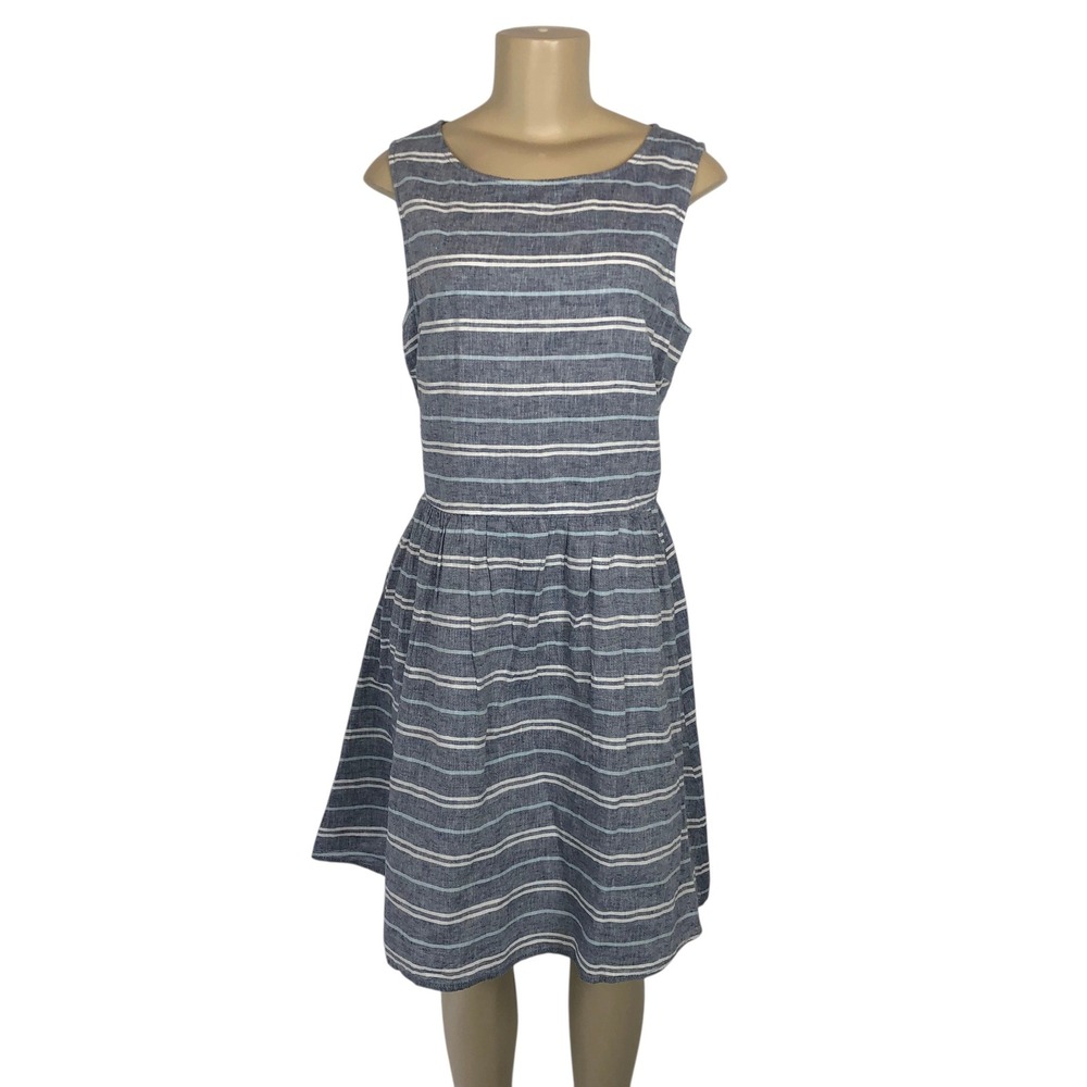 Beachlunchlounge Striped Linen Blend Mini Dress Large Pockets Beachy Coastal
